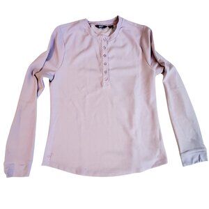 Lands End Womens Lavender Long Sleeve Henley Thermal Shirt Size L Cotton Blend